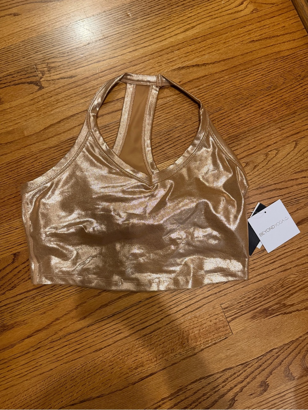 Beyond Yoga Shimmery Gold V-Neck Racerback Bralette